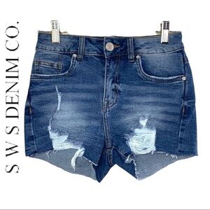 Sws Denim Co Blue Wash Distressed Mid Rise Denim Shorts Size 3